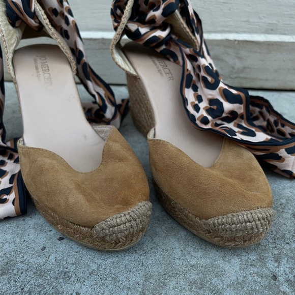 Jo Mercer Womens High Heel Rattan Wedge Tan Suede Shoes Leopard Strap 39/8 - Picture 3 of 4